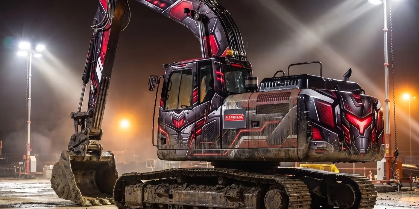 Heavy machinery — excavator wrapped in full-colour MAXDECAL graphics