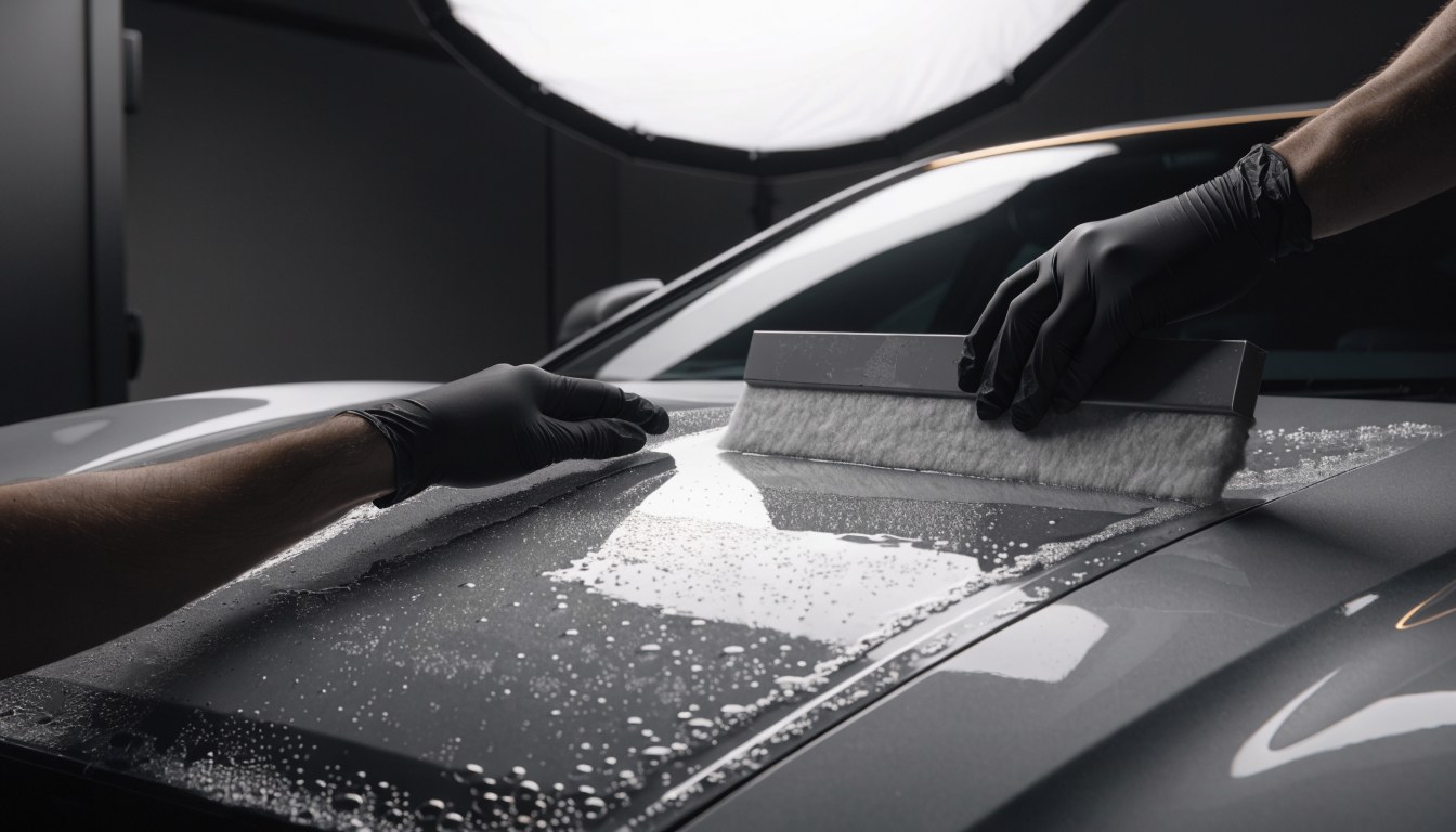 Squeegee pressing clear film flat